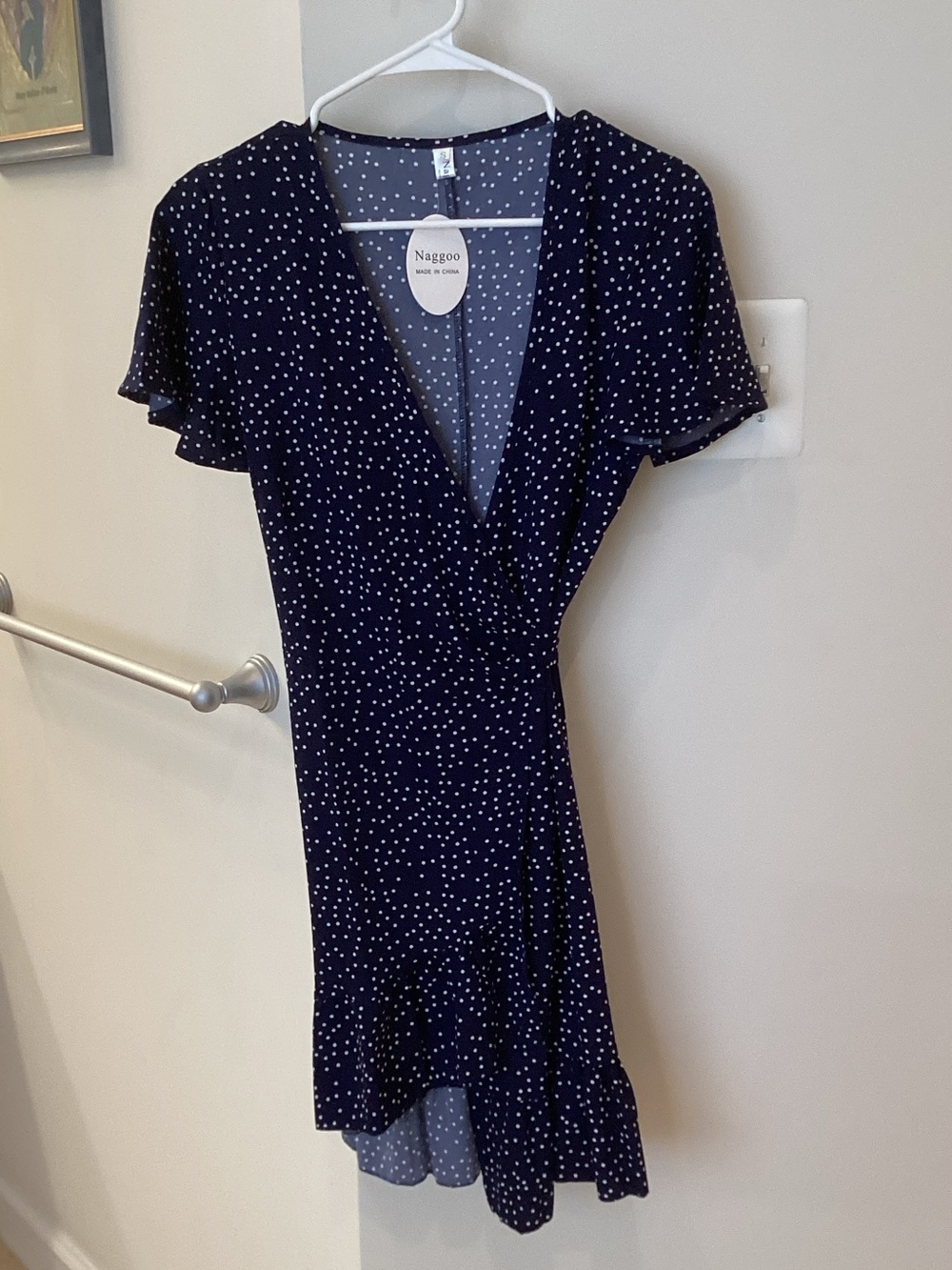 Naggoo Navy Polka Dot Wrap Midi Dress